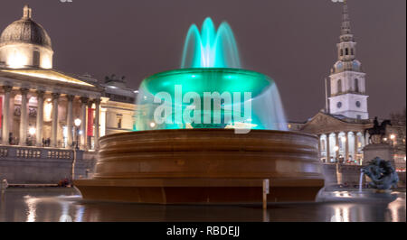 Trafalgar Square Fountain and Nelson's Column, Stock Photo