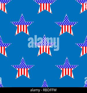 American stars seamless pattern on blue background. Stock Vector