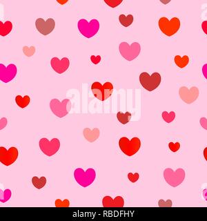 Seamless pattern of red hearts on pink background. Stock Vector