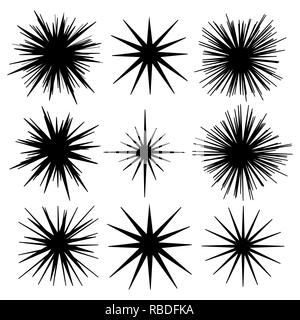 Glowing sparkling radiant flash star shapes vector design templates set Stock Vector