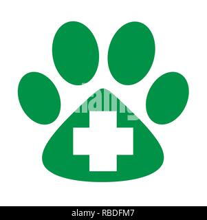 Veterinary care icon green paw with cross Stock Vector