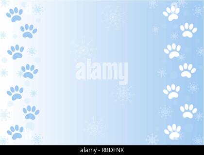 Winter paw prints of Pets on snow background with copy space for your text. Stock Vector