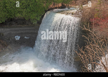 Hidden Bridal Veil Falls During Spring Floods near Kagawong on Manitoulin Island in Ontario, Canada Stock Photo