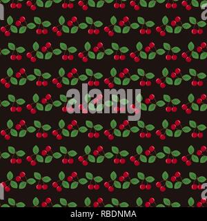 Pair of cherries seamless pattern on dark browne Stock Vector