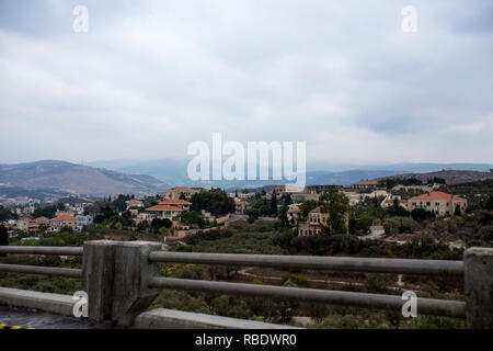 Landscape of Lebanon. Qadisha Valley along the road Chekka Arz Highway. Lebanon Stock Photo