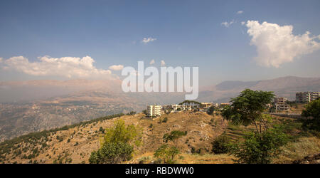 Landscape of Lebanon with mountain villages and Cedars near Bcharre, Lebanon Stock Photo