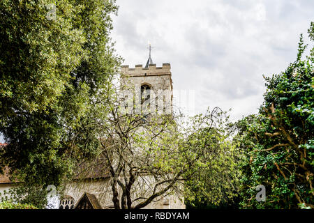 Grantchester (Cambridge, England): Church St. Andrew and Mary - filming for TV serie Stock Photo