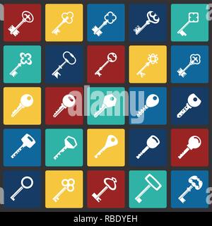 Keys icons set on color squares background for graphic and web design, Modern simple vector sign. Internet concept. Trendy symbol for website design web button or mobile app. Stock Vector