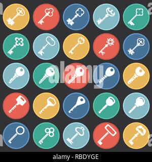 Keys icons set on color circles black background for graphic and web design, Modern simple vector sign. Internet concept. Trendy symbol for website design web button or mobile app. Stock Vector