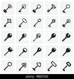 Keys icons set on squares background for graphic and web design, Modern simple vector sign. Internet concept. Trendy symbol for website design web button or mobile app. Stock Vector