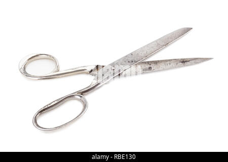 Old scissors, isolated on white. Stock Photo