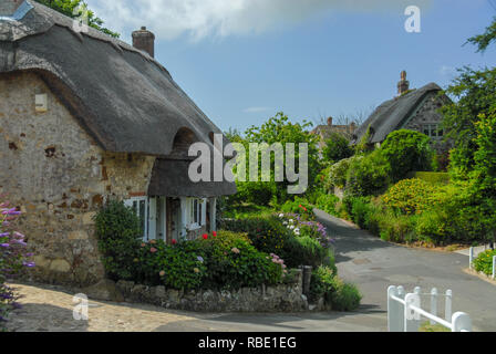 Traditional english vilage houses with thatched roof Stock Photo