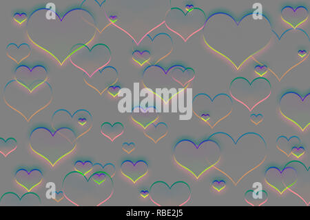 Multicolored heart shapes on the grey background, abstract Stock Photo