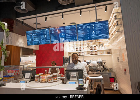 Inside the new NUTELLA CAFE on University Place near Union Square Park in lower Manhattan, New York City. Stock Photo