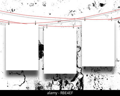 Three blank frames against black and white abstract background Stock Photo