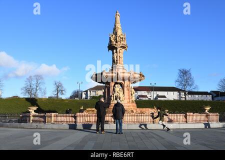 The iconic Doulton Fountain is the world's largest carved terracotta fountain sculpture and stands in Glasgow Green, Scotland, UK, Europe Stock Photo