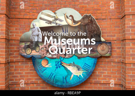 Welcome to The Museums Quarter sign, High Street, Kingston upon Hull, East Riding of Yorkshire, England, United Kingdom Stock Photo