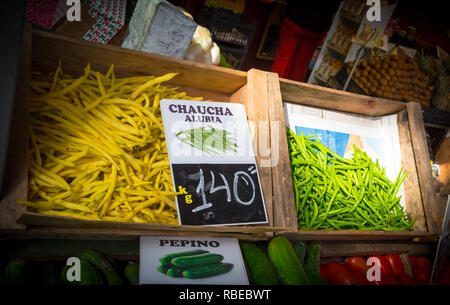 Shoot of Green beans and yellow beans for sale in Mercado Agrícola, Montevideo, Uruguay. Stock Photo