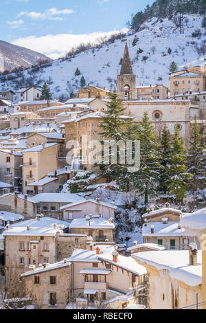 The beautiful Scanno covered in snow during winter season. Abruzzo, central Italy. Stock Photo
