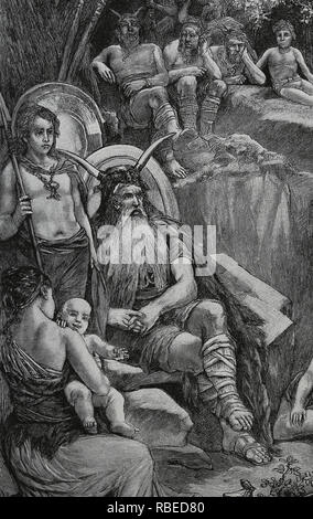 Clovis I (c. 466-511 or 513). First king of the Franks. Engraving, 1882. Germania. Stock Photo