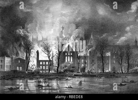 HOUSES OF PARLIAMENT on fire in October 1834 Stock Photo