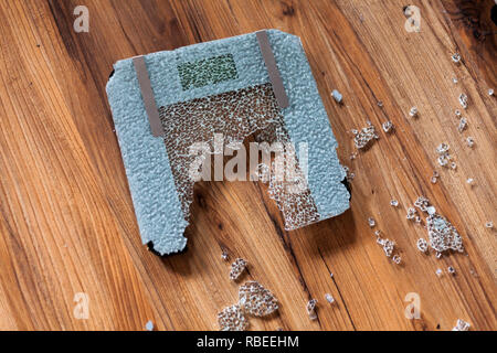 Broken Digital Human Scale on the Floor for Measuring People.Cracked Weight  Scales on Blue Background Stock Photo - Image of lifestyle, close: 219872804