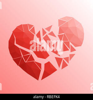 Broken heart in lowpoly style on bright background Stock Photo