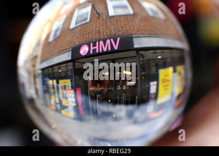 General views of HMV music and movies store in Chichester, West Sussex, UK. Stock Photo