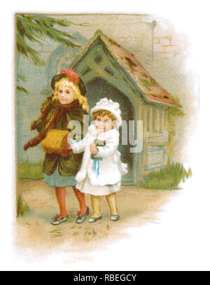 1893 sentimental Victorian illustration of two children Stock Photo - Alamy