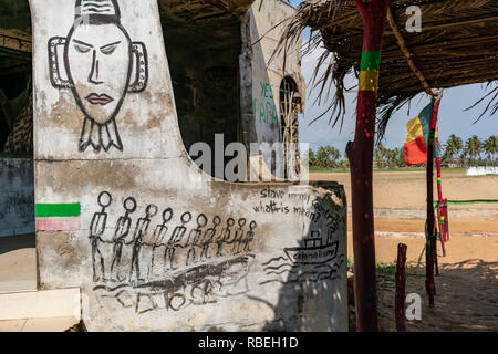 Drawings on an abandoned resort on the infamous beachfront gateway port to slavery by the Door of no-return. Ouidah, Benin. Stock Photo