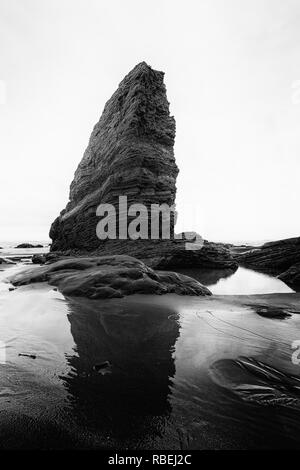 Rock in the Sea, big limestone formation, California Coastline Stock Photo