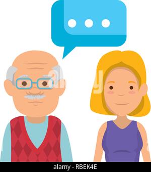 cute grandfather and daughter with speech bubble Stock Vector