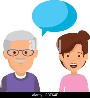 cute grandfather and daughter with speech bubble Stock Vector