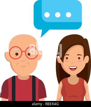 cute grandfather and daughter with speech bubble Stock Vector