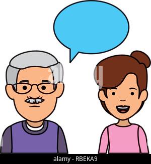 cute grandfather and daughter with speech bubble Stock Vector