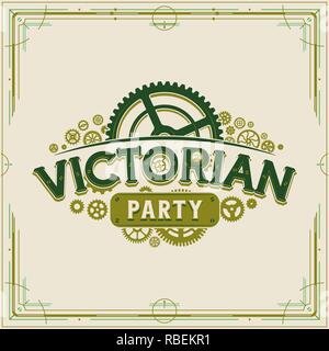 Victorian party vintage logo design victorian era gears logotype vector on light background great for banner or invitation Stock Vector