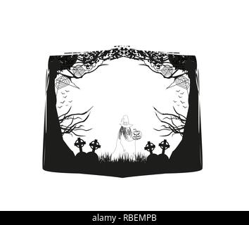 Halloween night - black and white frame Stock Vector