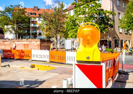 Warning beacons at a road construction site, Berlin, Germany Stock ...