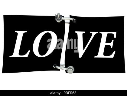 The slogan Love on the black fabric. Isolated background. High resolution. 3D render Stock Photo