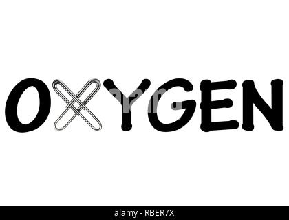 Oxygen slogan, connected with metal clips. Isolated background. High resolution. 3D render Stock Photo