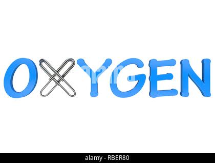 Oxygen slogan, connected with metal clips. Isolated background. High resolution. 3D render Stock Photo