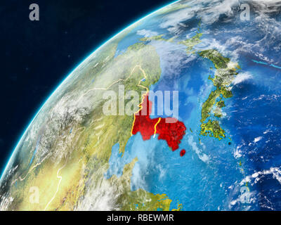 Korea on realistic model of planet Earth with country borders and very ...