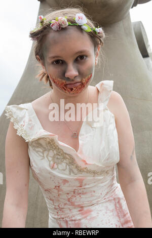 Participant In Full Makeup and Costume At The Birmingham Zombie Walk - 18th June 2016, Birmingham, England Stock Photo