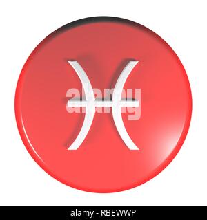 ZODIAC PISCES ICON red circle push button  - 3D rendering illustration Stock Photo