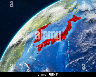 Korea on realistic model of planet Earth with country borders and very ...