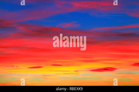 Dramatic, deep red, violent, sky, sunset, cloud, clouds, rich colour, color,skies, Norfolk, England, UK Stock Photo