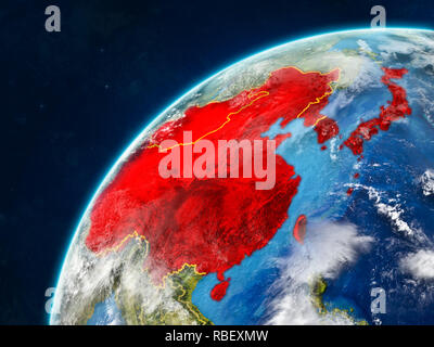 Japan and Korea on realistic model of planet Earth with country borders ...