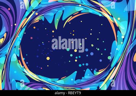 Abstract dark blue and multicolored background, ellipse frame, night template Stock Vector