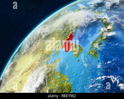 Korea on realistic model of planet Earth with country borders and very ...
