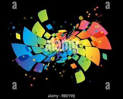 Colorful splash on black background, bright design element Stock Vector